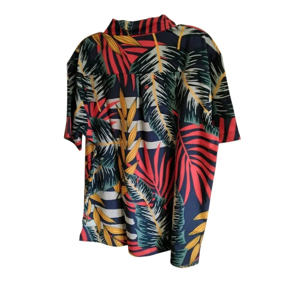 Peacock Sleeves Floral Beach Camp Hawaiian Button Up Shirt Mens‎ Large